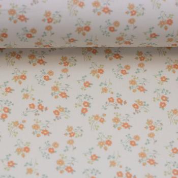 Preview: Baumwolldruck kleine Blüten Orange auf Natur Tumba by Swafing